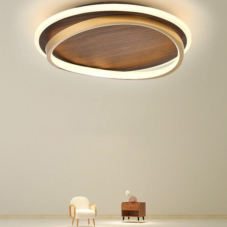 Plafonnier LED Rond Minimaliste | Finition Grain de Noyer au Design Nordique