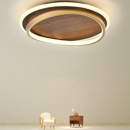 Plafonnier LED Rond Minimaliste | Finition Grain de Noyer au Design Nordique
