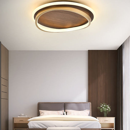 Plafonnier LED Rond Minimaliste | Finition Grain de Noyer au Design Nordique