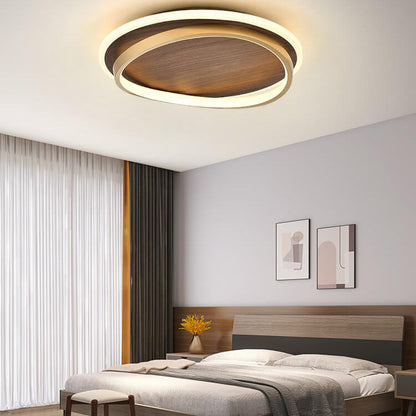 Plafonnier LED Rond Minimaliste | Finition Grain de Noyer au Design Nordique