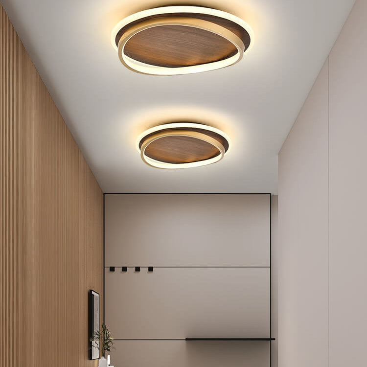 Plafonnier LED Rond Minimaliste | Finition Grain de Noyer au Design Nordique