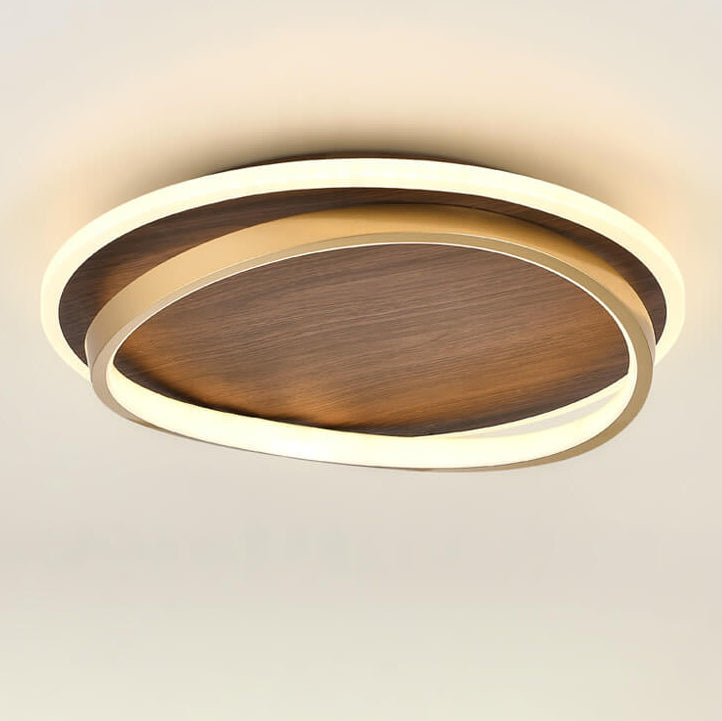 Plafonnier LED Rond Minimaliste | Finition Grain de Noyer au Design Nordique