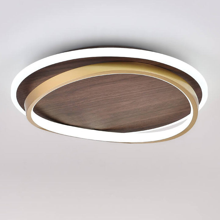 Plafonnier LED Rond Minimaliste | Finition Grain de Noyer au Design Nordique