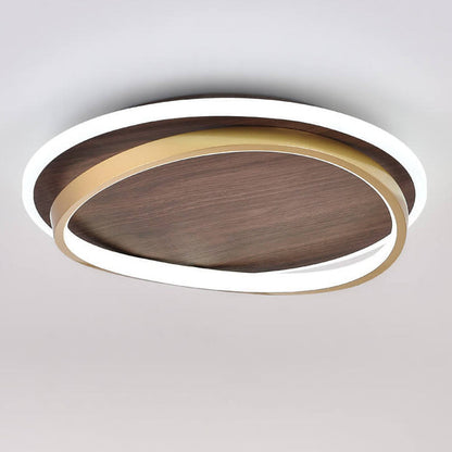 Plafonnier LED Rond Minimaliste | Finition Grain de Noyer au Design Nordique