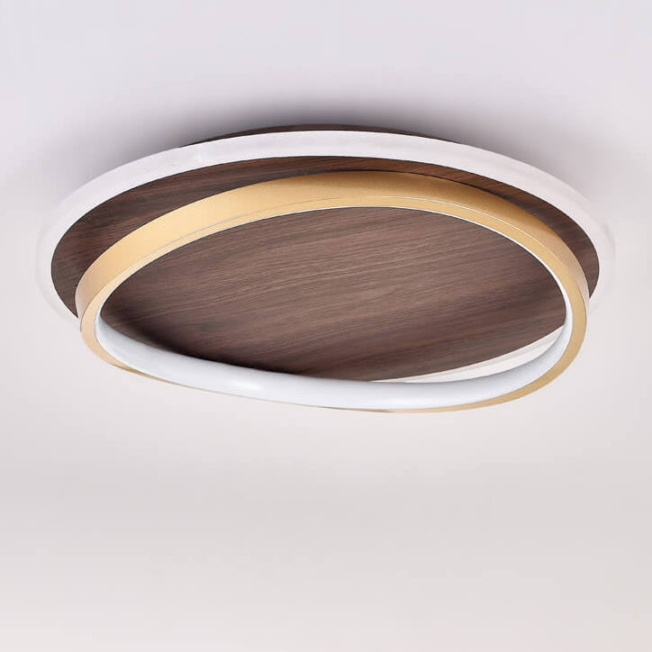 Plafonnier LED Rond Minimaliste | Finition Grain de Noyer au Design Nordique