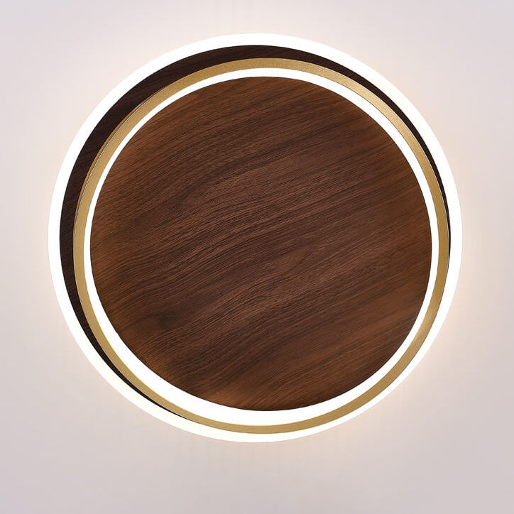 Plafonnier LED Rond Minimaliste | Finition Grain de Noyer au Design Nordique