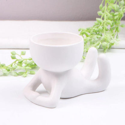 Cache-pot Céramique – Petit Personnage Assis pour Plantes Succulentes