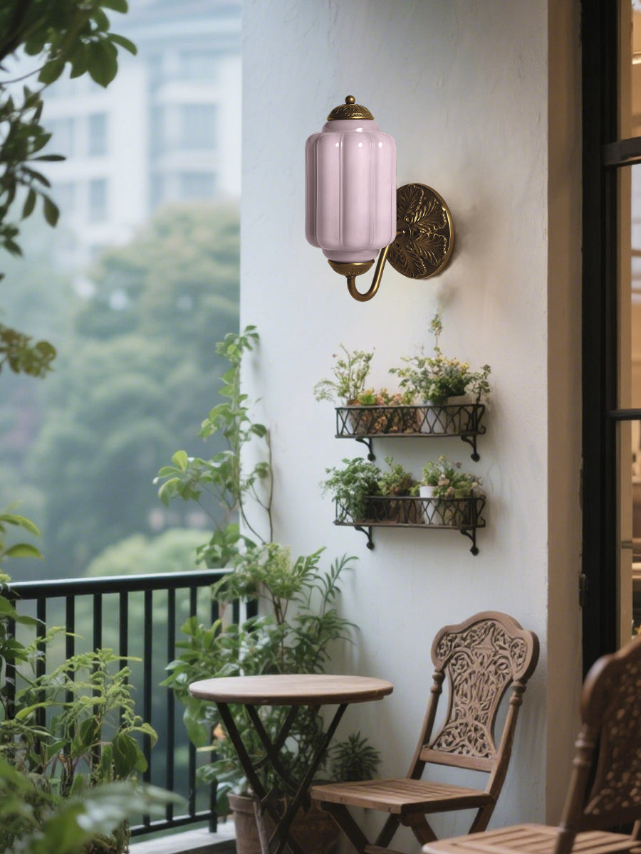 Applique Murale Vintage Verre Opalin Laiton Forgé