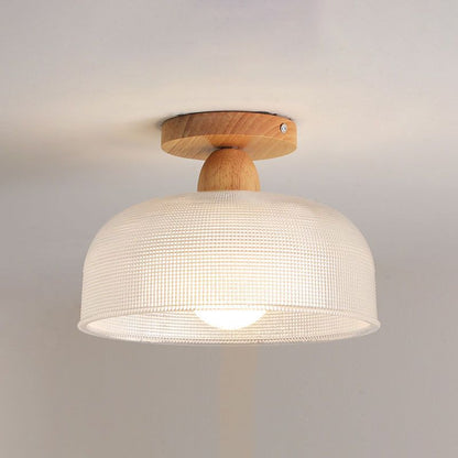 Plafonnier semi-affleurant nordique – verre transparent et bois clair