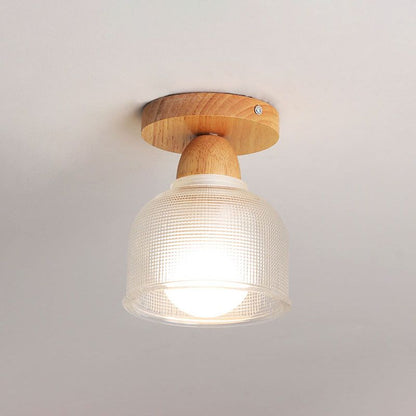 Plafonnier semi-affleurant nordique – verre transparent et bois clair