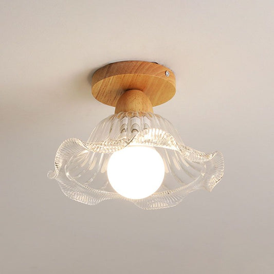 Plafonnier semi-affleurant nordique – verre transparent et bois clair