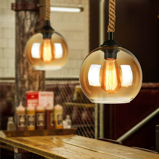 Suspension Rétro Globe Verre et Corde – 1 Lumière