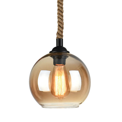 Suspension Rétro Globe Verre et Corde – 1 Lumière