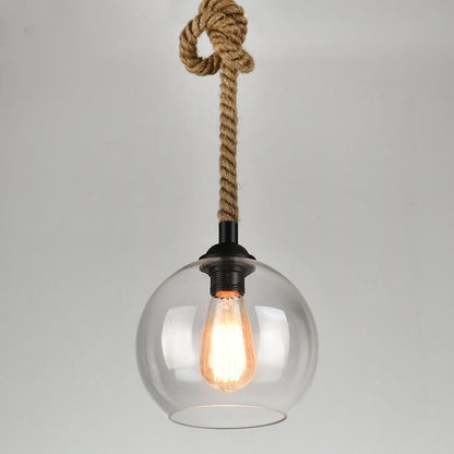 Suspension Rétro Globe Verre et Corde – 1 Lumière