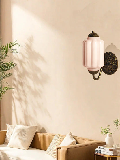 Applique Murale Vintage Verre Opalin Laiton Forgé