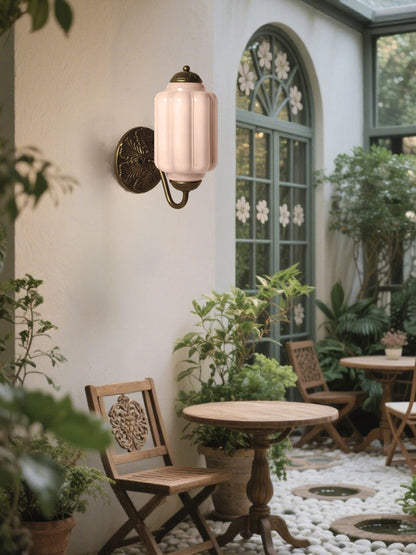 Applique Murale Vintage Verre Opalin Laiton Forgé