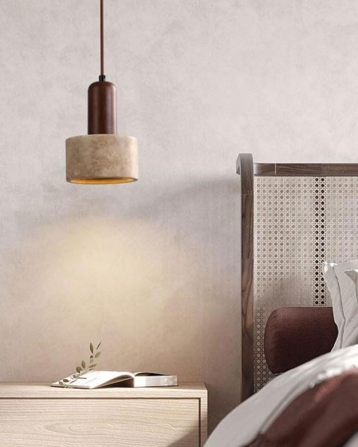 Suspension en Travertin Naturel, Design Minimaliste, E27