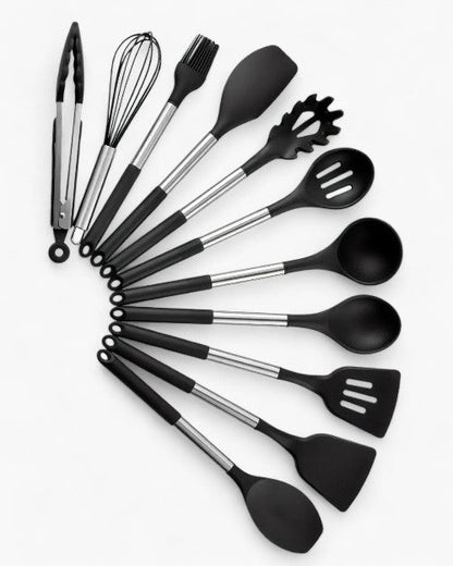 Ensemble d'Ustensiles de Cuisine en Silicone – Style Nordique 13 Pièces Beige