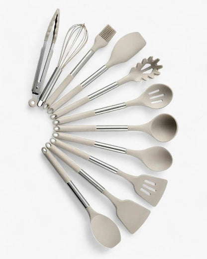 Ensemble d'Ustensiles de Cuisine en Silicone – Style Nordique 13 Pièces Beige