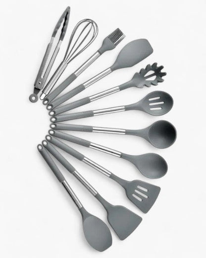Ensemble d'Ustensiles de Cuisine en Silicone – Style Nordique 13 Pièces Beige
