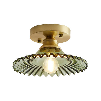 1 Lumière semi-affleurante évasée Plafond industriel en verre strié clair/vert pour le salon