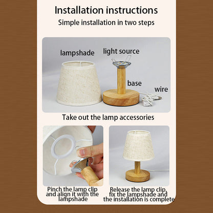 Lampe LED en Bois Tissu Scandinave – 3W Douce Lumière