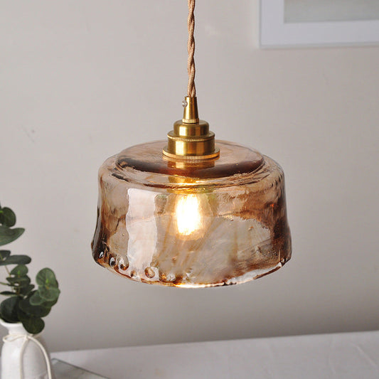 Lampe suspendue de salle à manger rustique avec abat-jour rond en verre d'albâtre ambré en laiton
