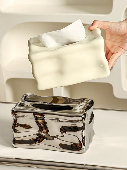 Boîte à Mouchoirs Design Irrégulier, Résine Brillante