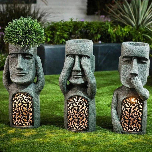 Pot de Fleurs Sculpture avec Lumière Solaire LED pour Jardin