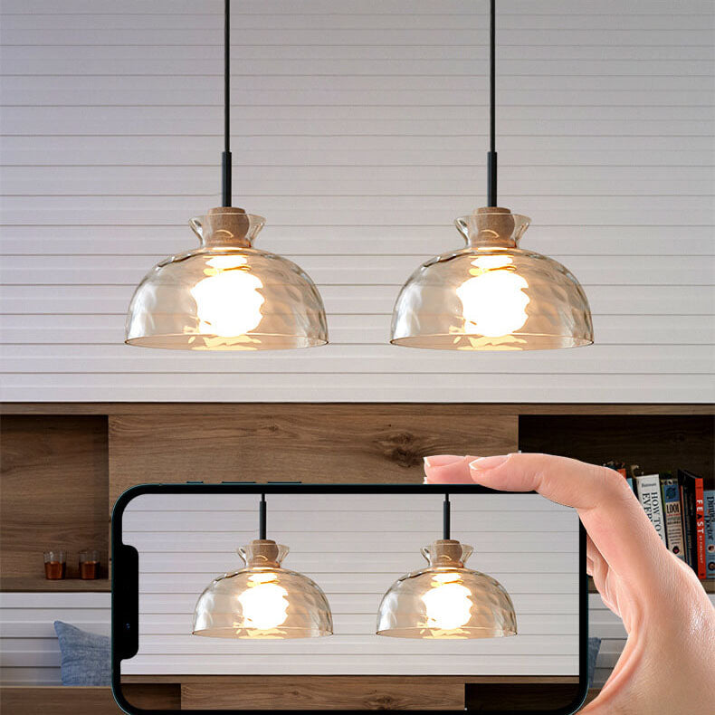 Suspension en Verre Ondulé Transparent Style Nordique – 1 Lumière