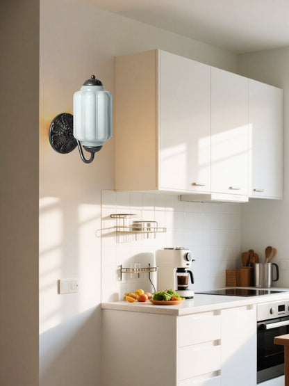 Applique Murale Vintage Verre Opalin Laiton Forgé