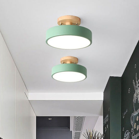 Plafonnier LED Nordique en Bois Rond | Design Semi-Encastré avec Finition Naturelle