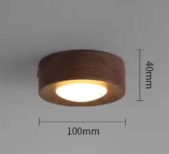 Plafonnier LED Bois Noyer, Spot Réglable, Ø100mm