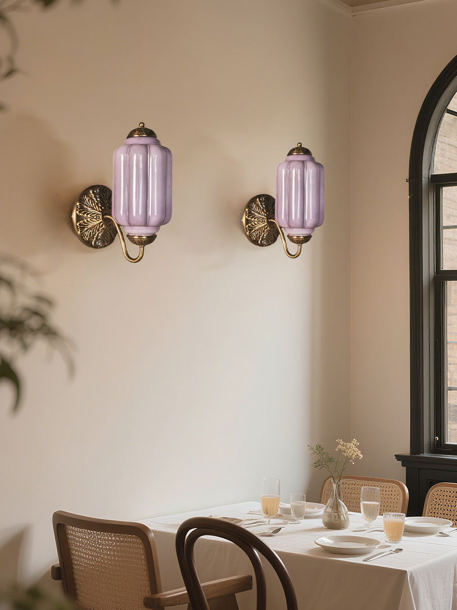 Applique Murale Vintage Verre Opalin Laiton Forgé