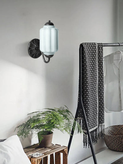 Applique Murale Vintage Verre Opalin Laiton Forgé