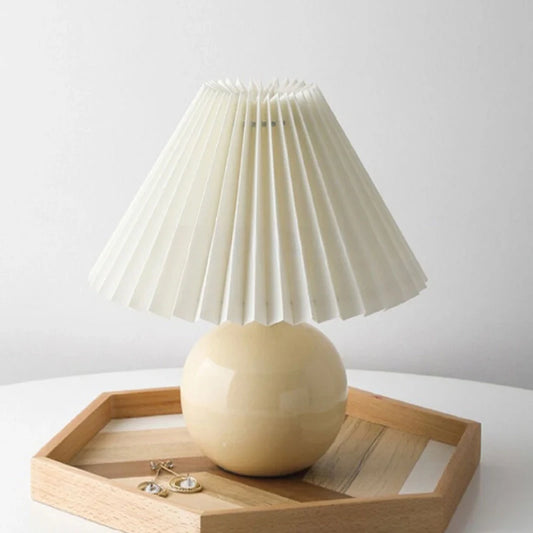 Lampe de Table Japonaise Céramique, Abat-jour Plissé