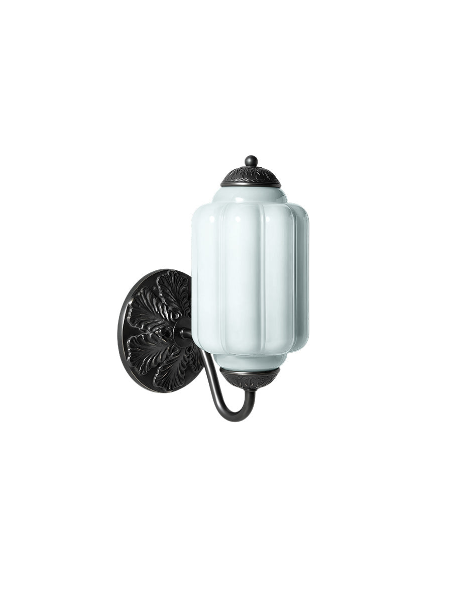 Applique Murale Vintage Verre Opalin Laiton Forgé