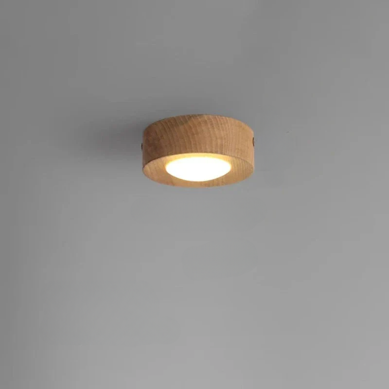 Plafonnier LED Bois Noyer, Spot Réglable, Ø100mm