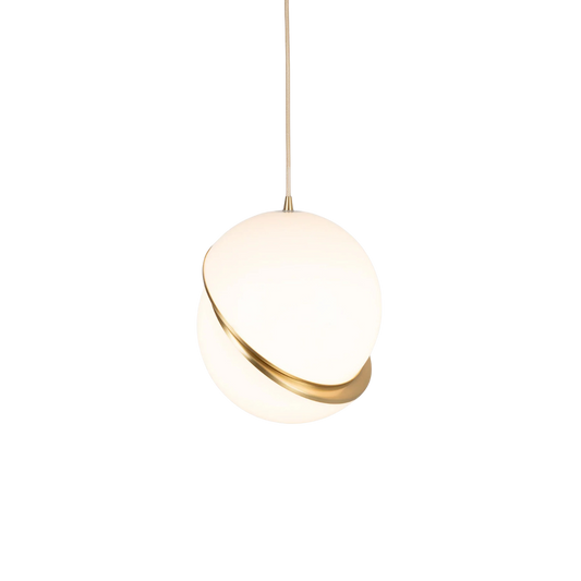 Suspension Globe Design – Verre Opalin & Détail Doré