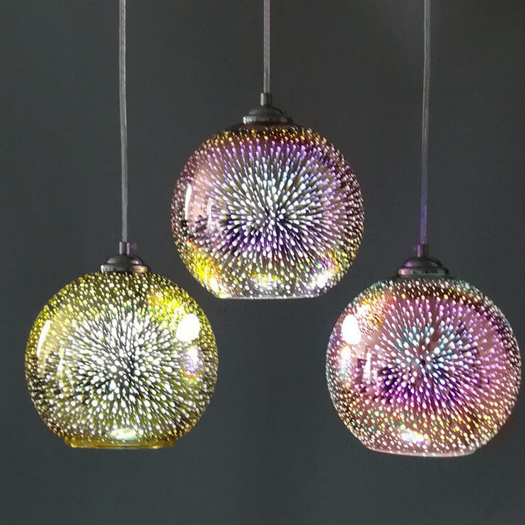 Suspension en Verre 3D Coloré – Effet Feu d’Artifice Moderne