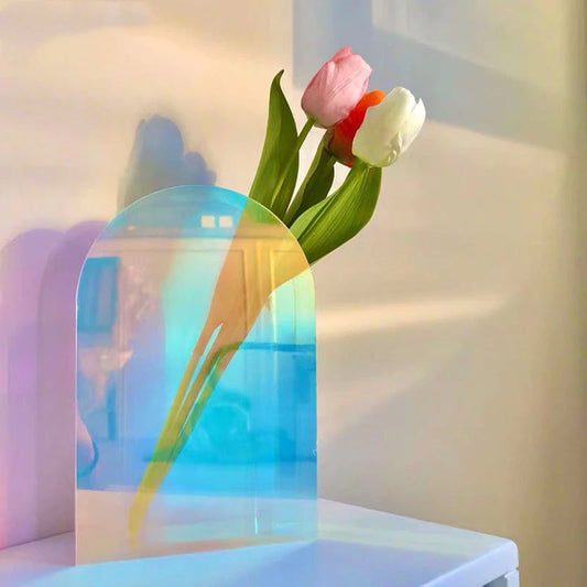 Vase Holographique Arc-en-Ciel – Décoration Moderne et Esthétique pour Intérieurs Lumineux