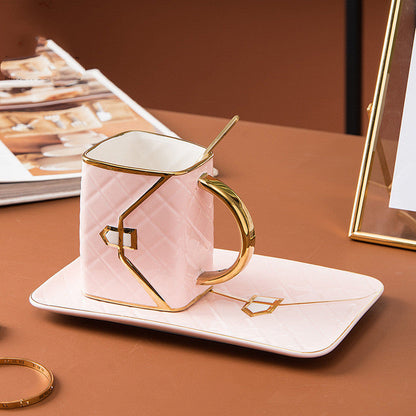 Tasse Sac à Main avec Soucoupe et Cuillère, 310ml, Porcelaine