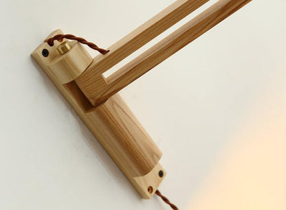 Applique Murale Rétractable en Verre Blanc Rayé avec Détail en Noyer – Style Nordique à 1 Lumière