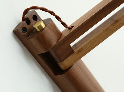 Applique Murale Rétractable en Verre Blanc Rayé avec Détail en Noyer – Style Nordique à 1 Lumière