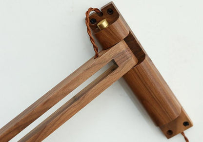 Applique Murale Rétractable en Verre Blanc Rayé avec Détail en Noyer – Style Nordique à 1 Lumière