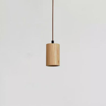 Suspension Simple en Bois Cylindrique à 1 Lumière Petite