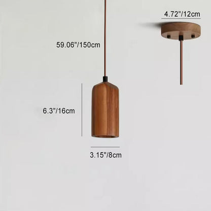 Suspension Simple en Bois Cylindrique à 1 Lumière Petite