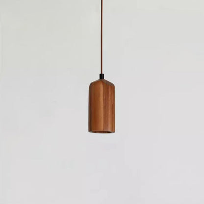 Suspension Simple en Bois Cylindrique à 1 Lumière Petite