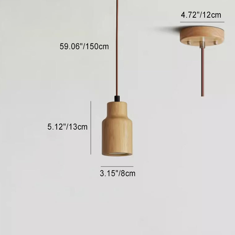 Suspension Simple en Bois Cylindrique à 1 Lumière Petite