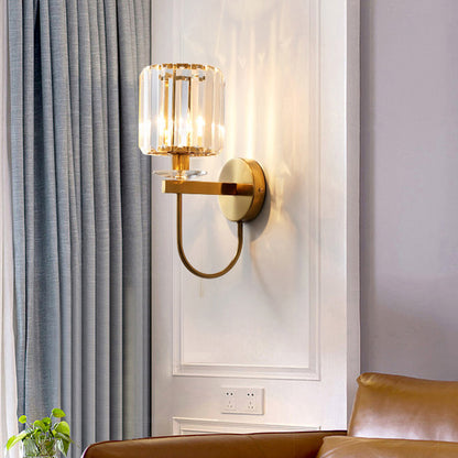 Applique Murale Cristal Cylindrique Or Moderne